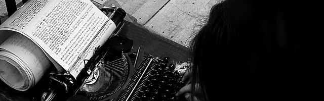 Long scroll coming out of a typewriter